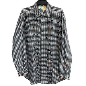Robert Graham Flip Cuff Rainbow Gingham Plaid Check Embroidered Button Down XL
